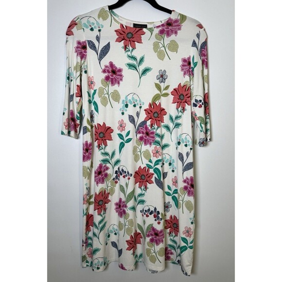 J.Jill Wearever Dress Extra Small Petite Ivory Floral Stretch Knit A Line Swing - Picture 1 of 12